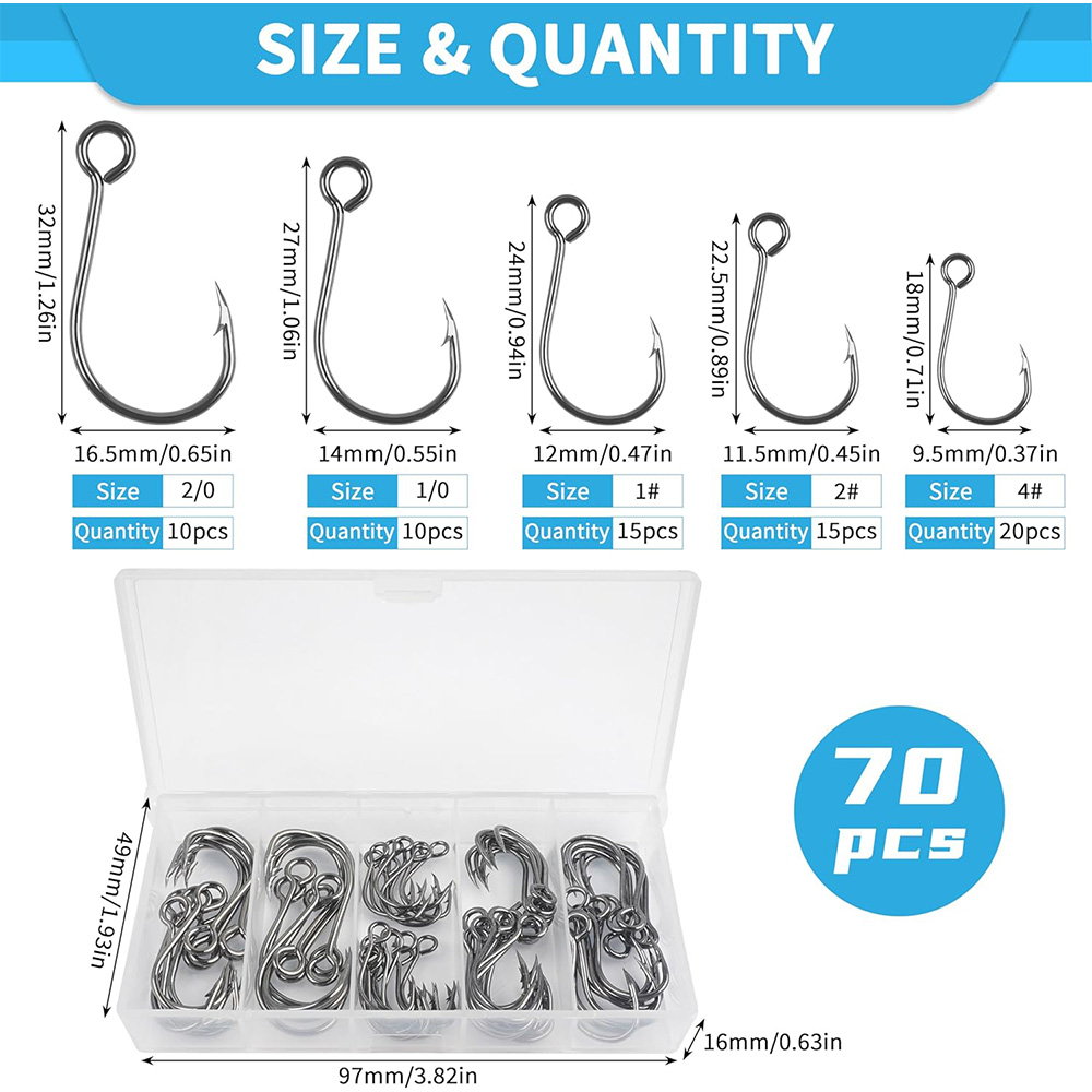 70Pcs Fishing Inline Single Ho - Fishing Hook Assortment 评论和价格