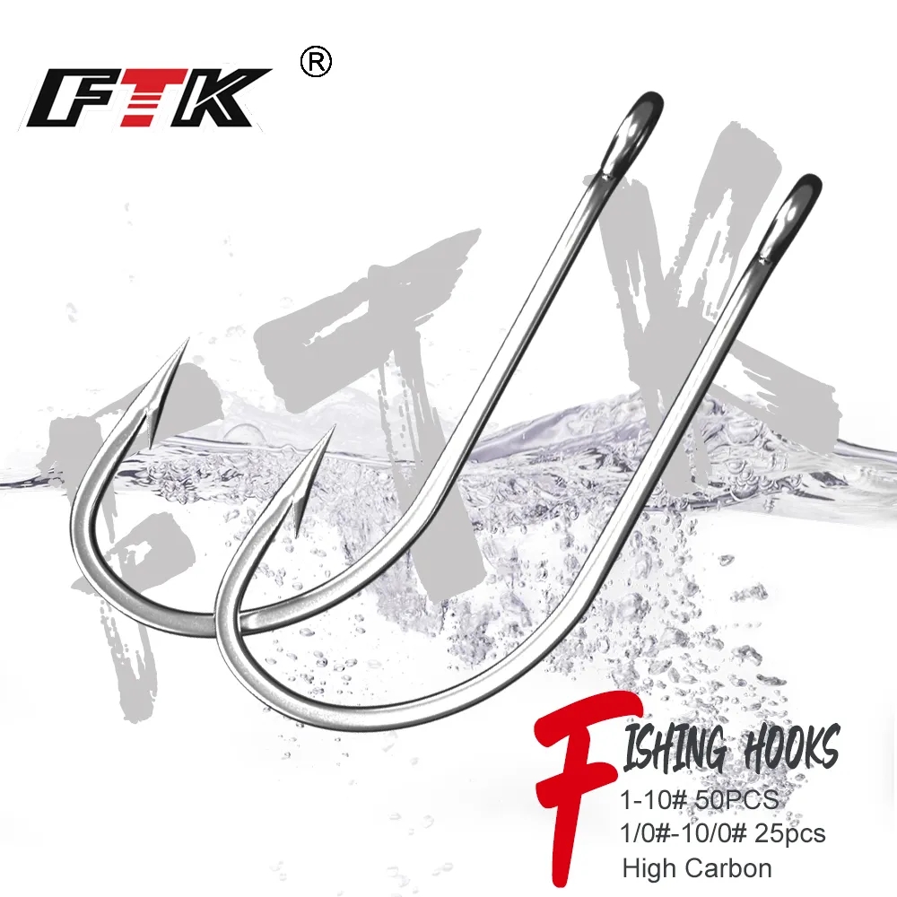 FTK Fishing Hooks 1-10#50PCS 1 - Fishing Hook Assortment 评论和价格